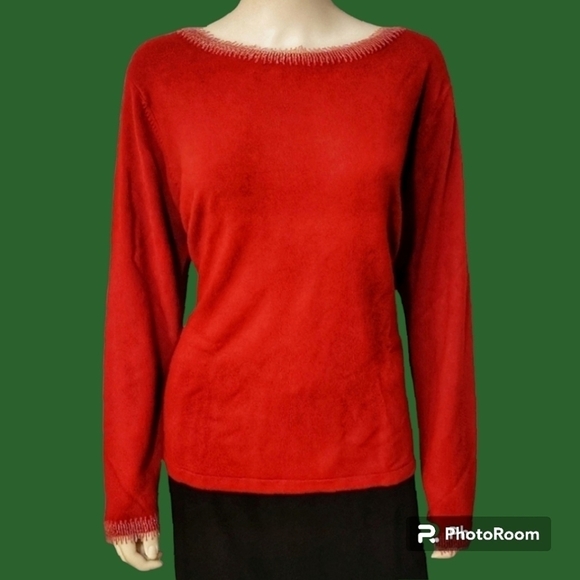 VTG LAURA SCOTT Icicle Fringe Beaded Red Valentine's Sweater - Picture 1 of 10
